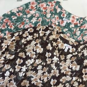 d&co.‎ Women 2PK Long Sleeved Blouses Brown & Green Collared Button Up Shirts 3X